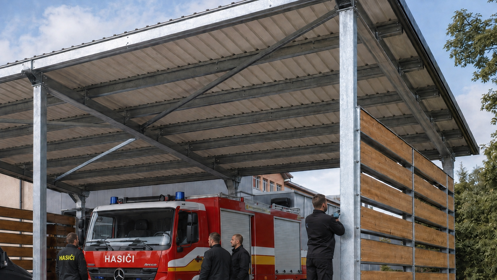 Oceľový prístrešok pre techniku dobrovoľného hasičského zboru